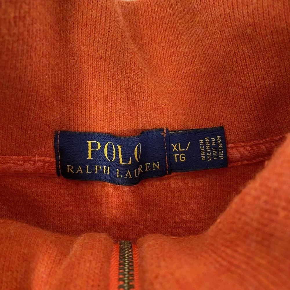 Polo Ralph Lauren Quarter Zip Pullover Mens XL Orange Cotton Knit Mock Neck Logo
